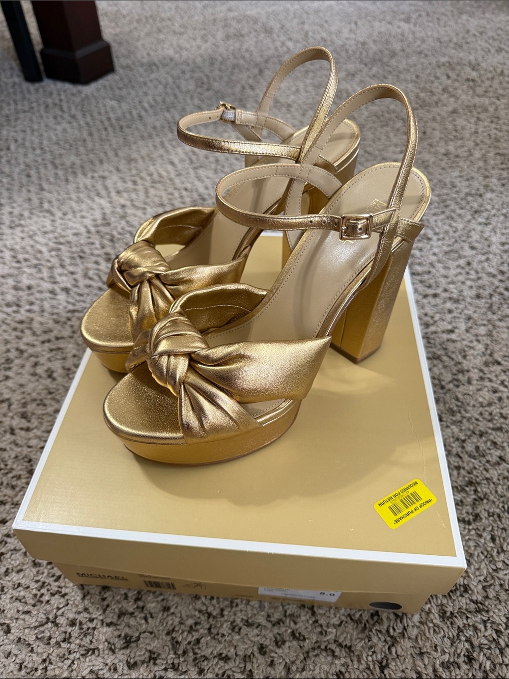 Michael Kors Josie Metallic Leather Knot Detail Ankle Strap Platform Dress Sanda
